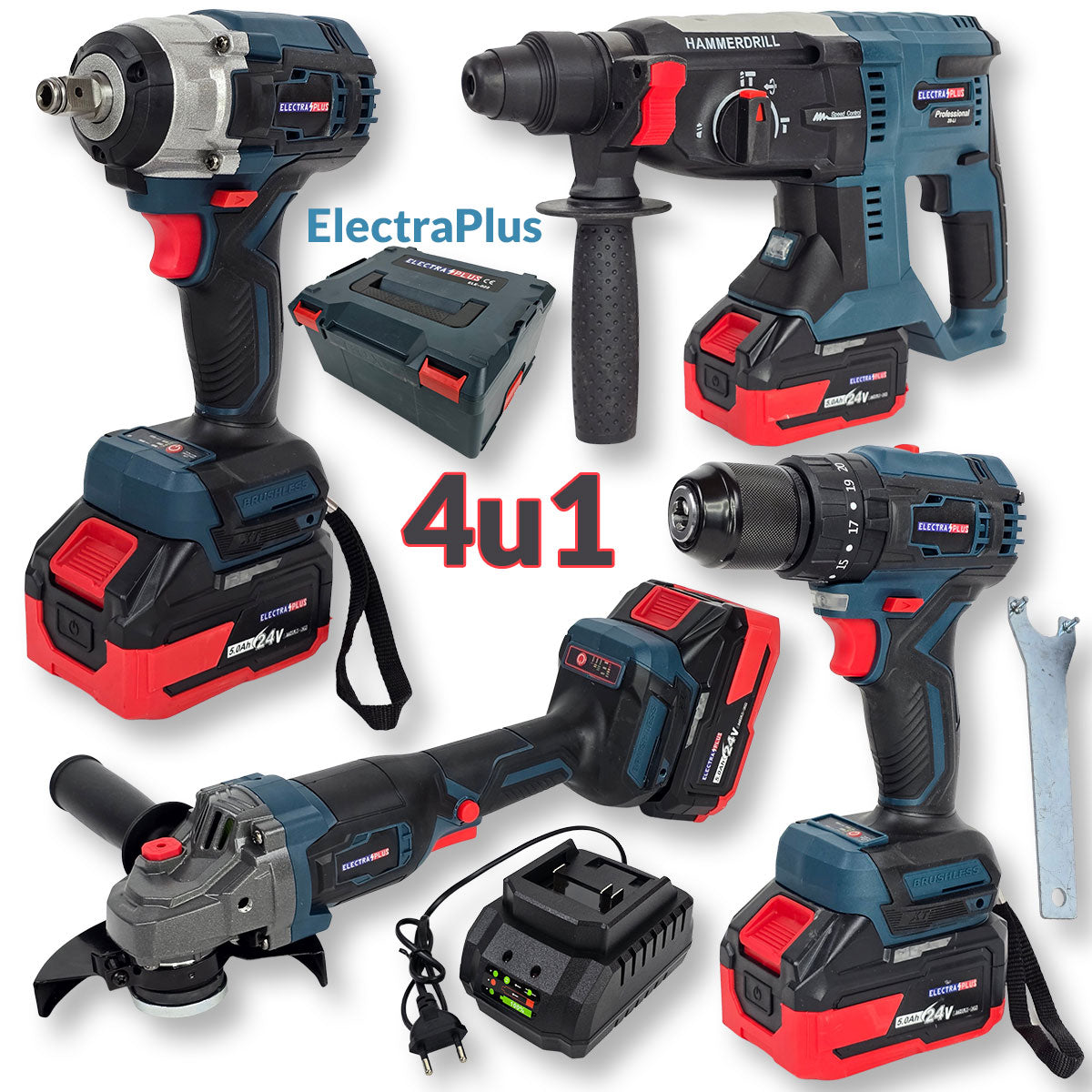 Electra Plus aku set 4u1 Bušilica Udarni odvijač Kutna brusilica SDS štemerica EL022