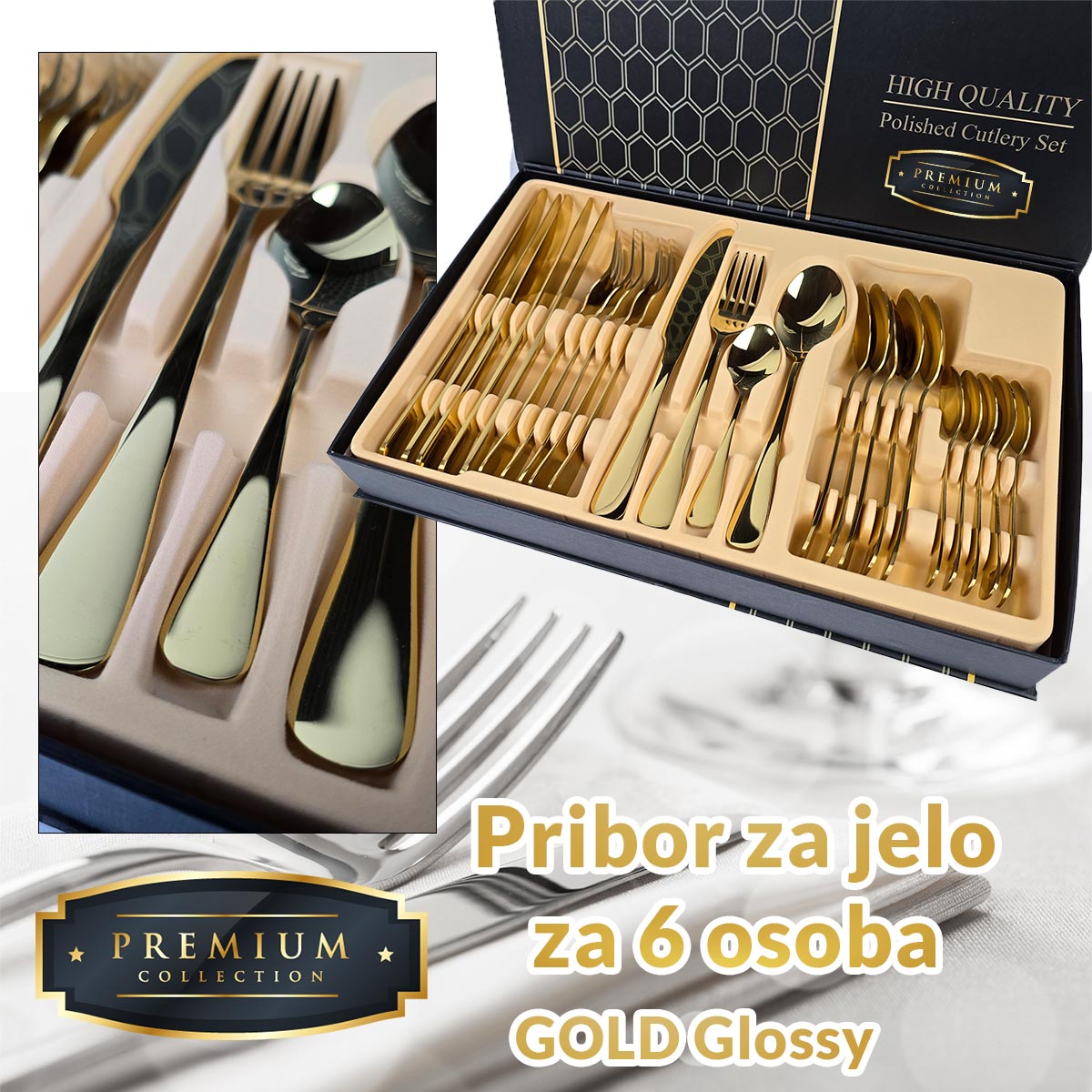 Premium pribor za jelo za 6 osoba - GOLD Glossy