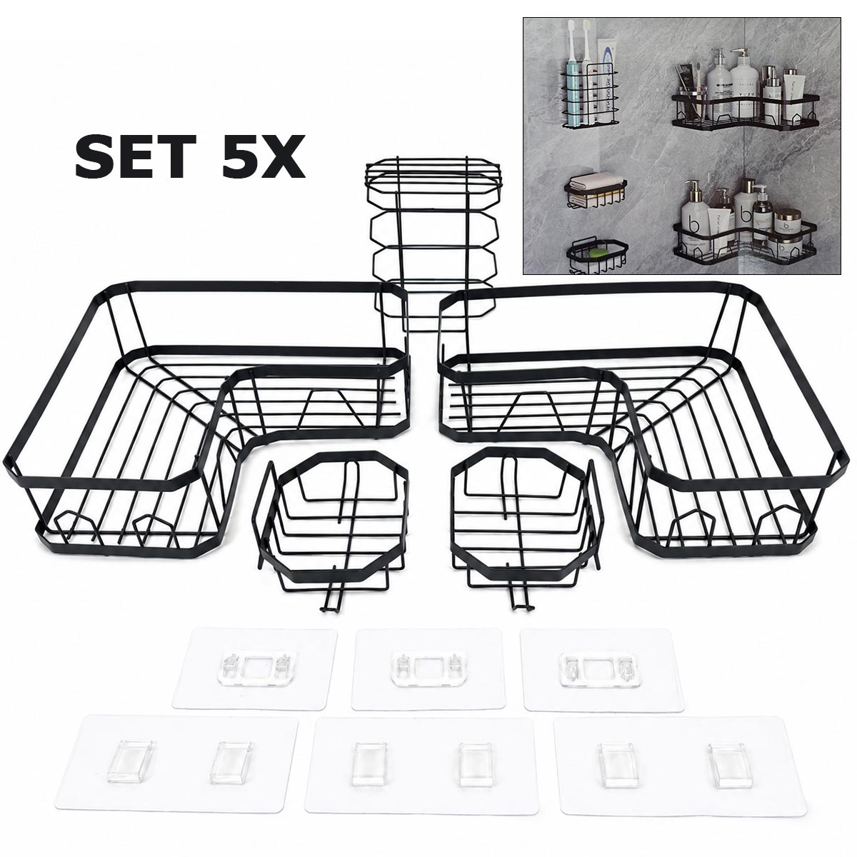 Set 5x metalnih polica za kupaonu