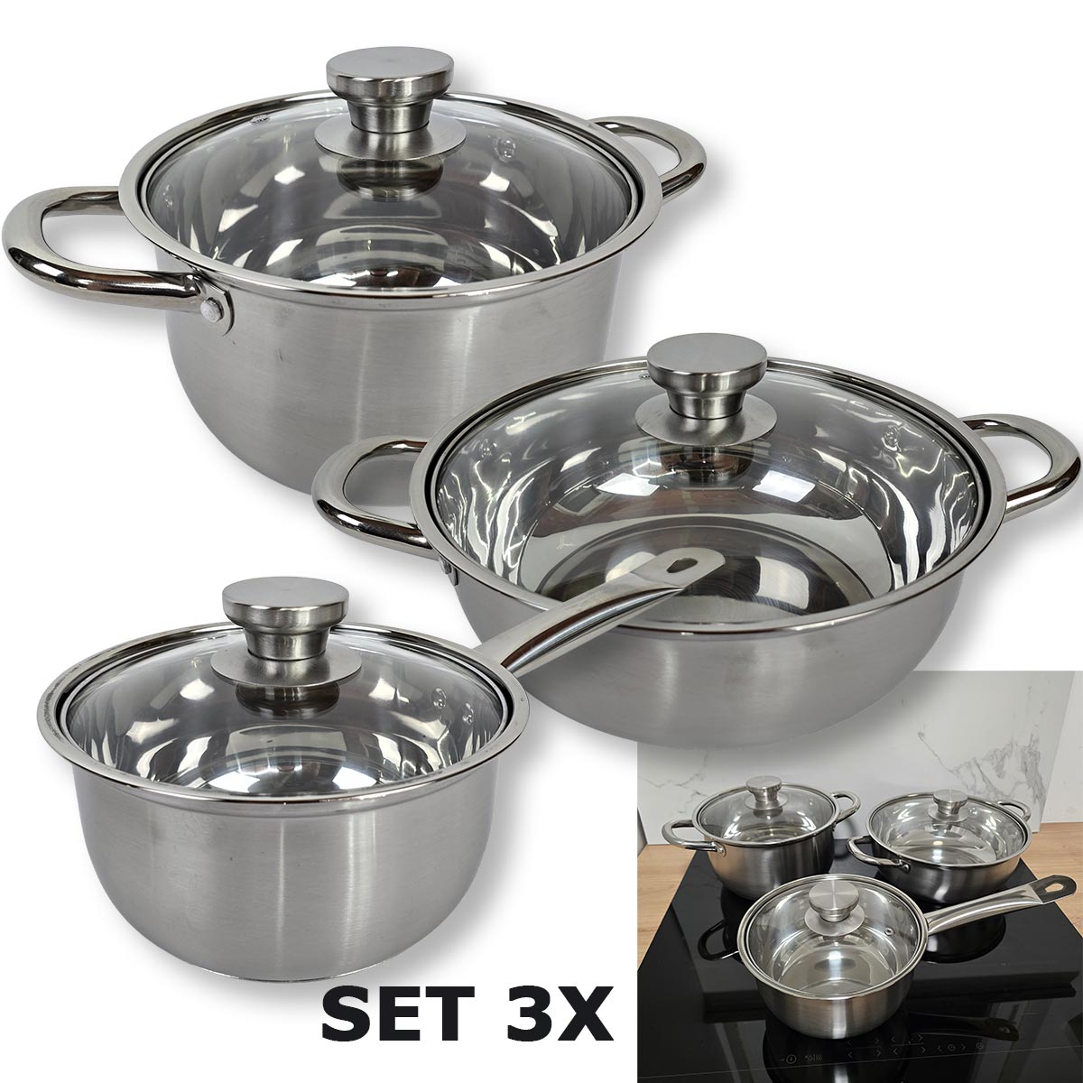 Set Inox posuđa - 3 dijelni set