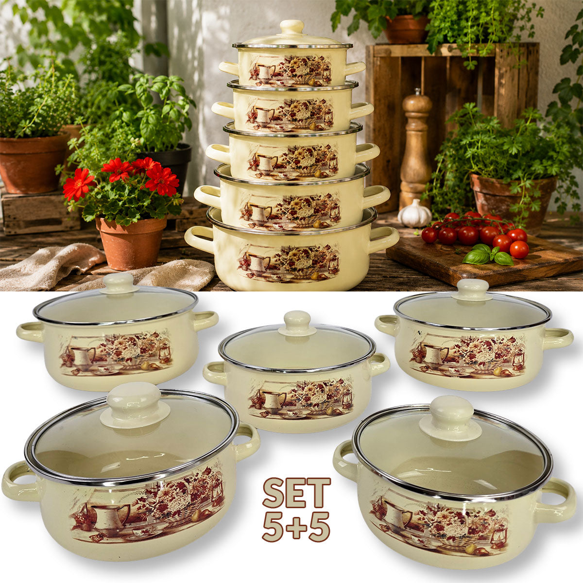 Set emajliranog posuđa - 10 dijelni set Retro
