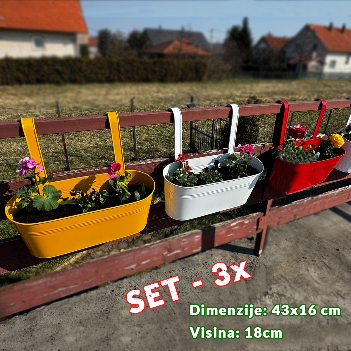 Vrtne metalne posude za cvijeće - 3 velike šarene G721 - Mediteran Shop