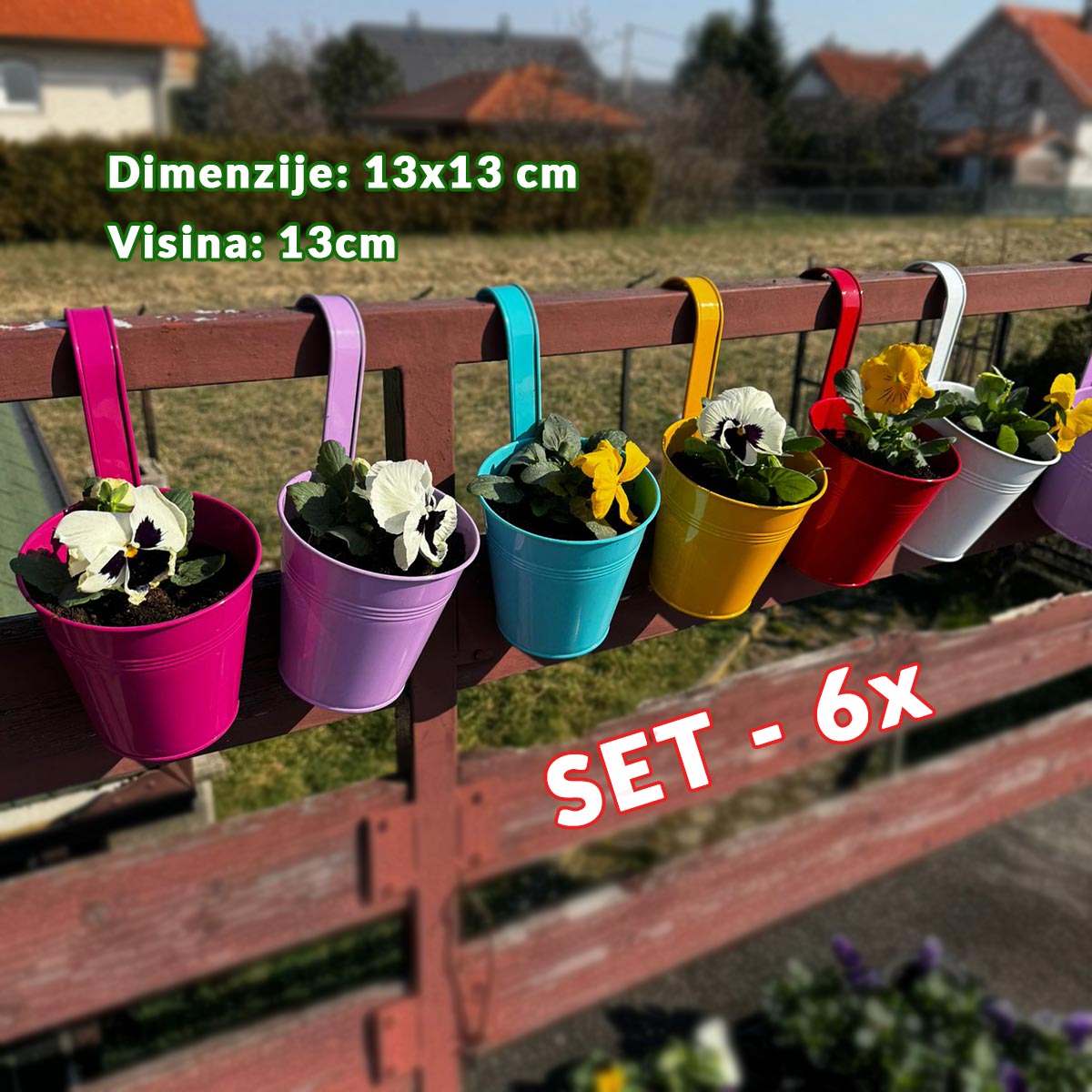 Vrtne metalne posude za cvijeće - 6 okruglih G719 - Mediteran Shop