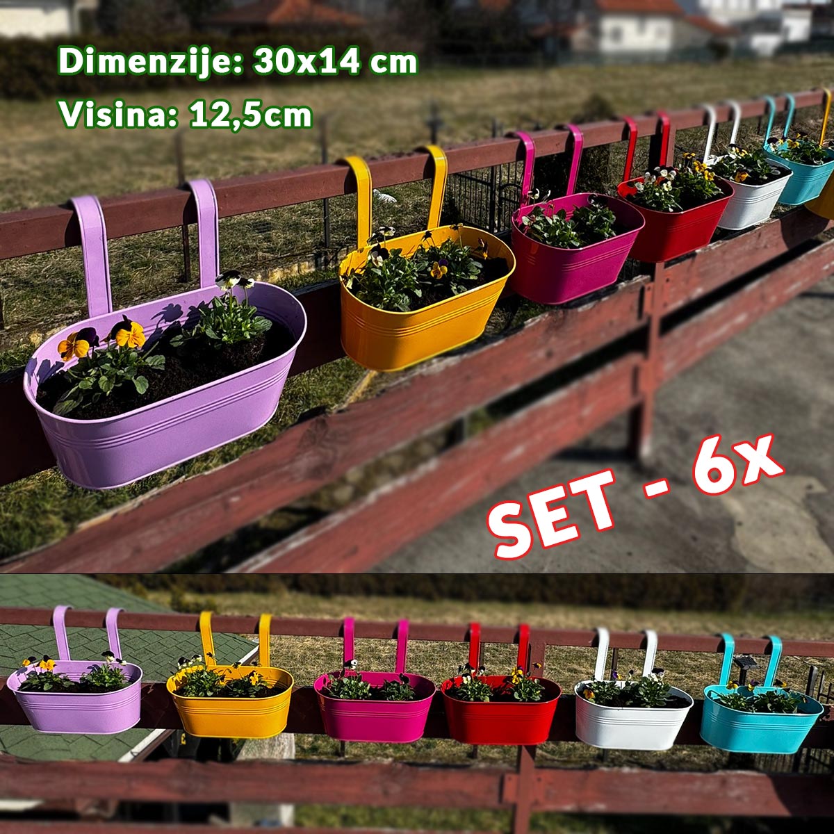 Vrtne metalne posude za cvijeće - 6 srednjih G720 - Mediteran Shop
