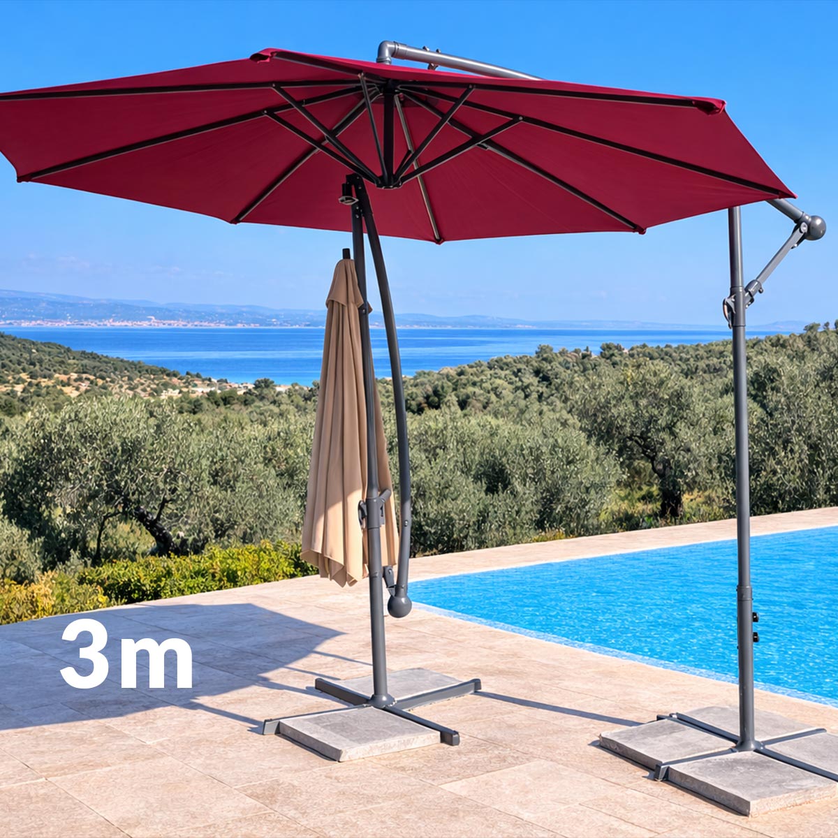 Vrtni suncobran 3m G652 - Bordo - Mediteran Shop